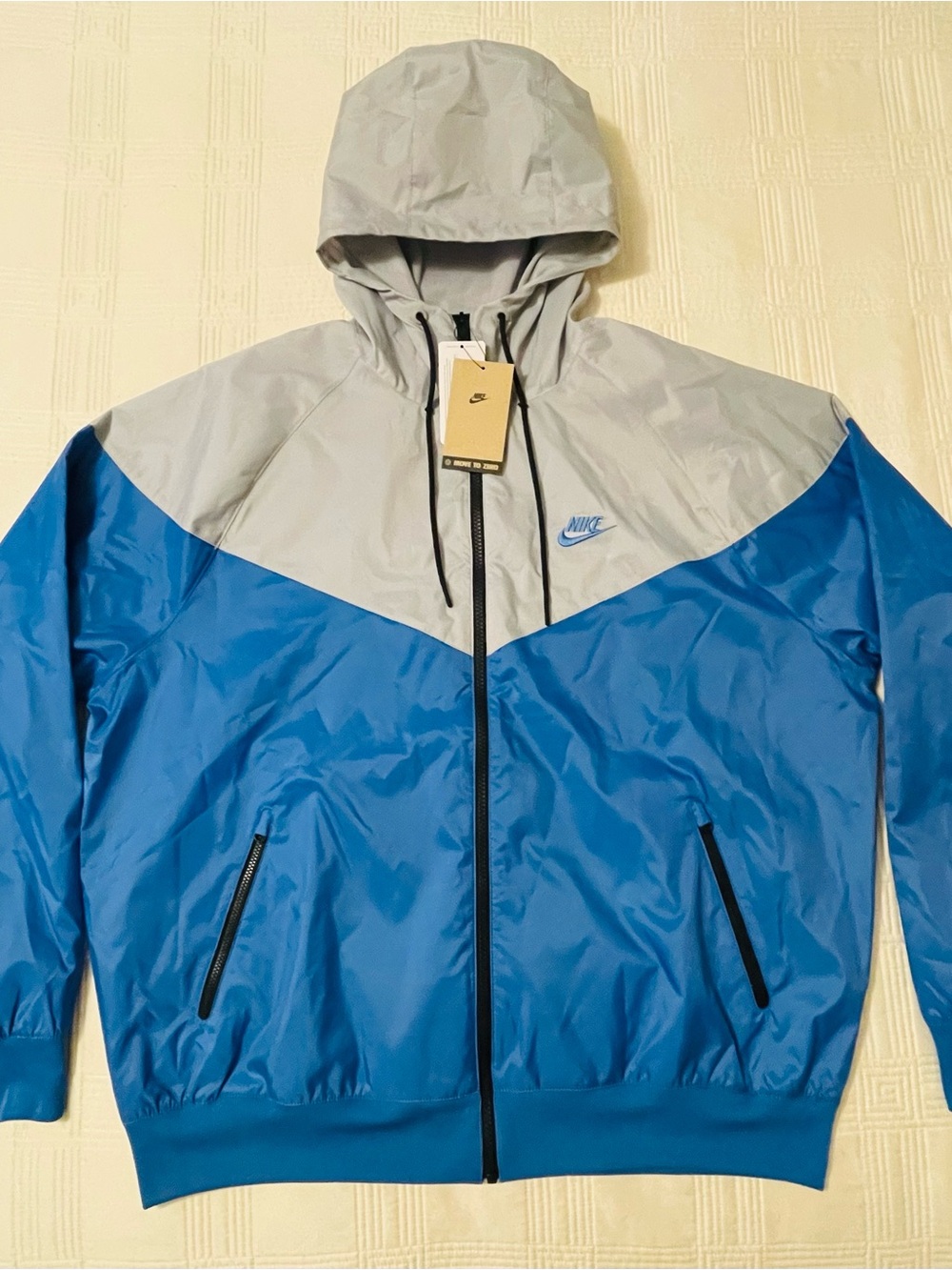 Nike Men’s Hooded Windbreaker Jacket - Light Gray & Blue